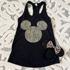 Disney cheeta tank top with matching ear headband.